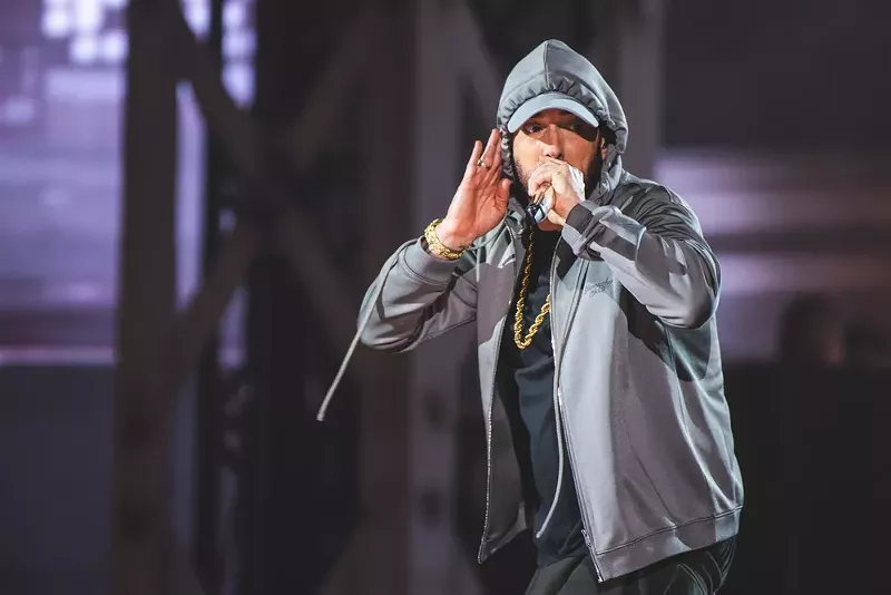 Eminem performs at the Michigan Central Station. - Shutterstock
