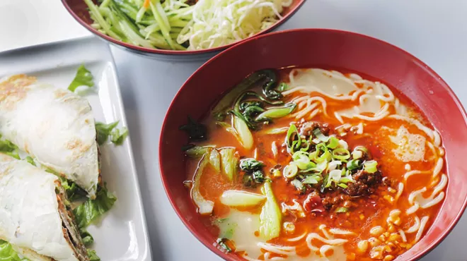 Sichuan mild spicy noodle soup and Chinese burrito.